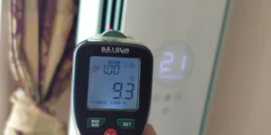 용인에어컨설치 완료 이후 온도계로 토출온도 확인